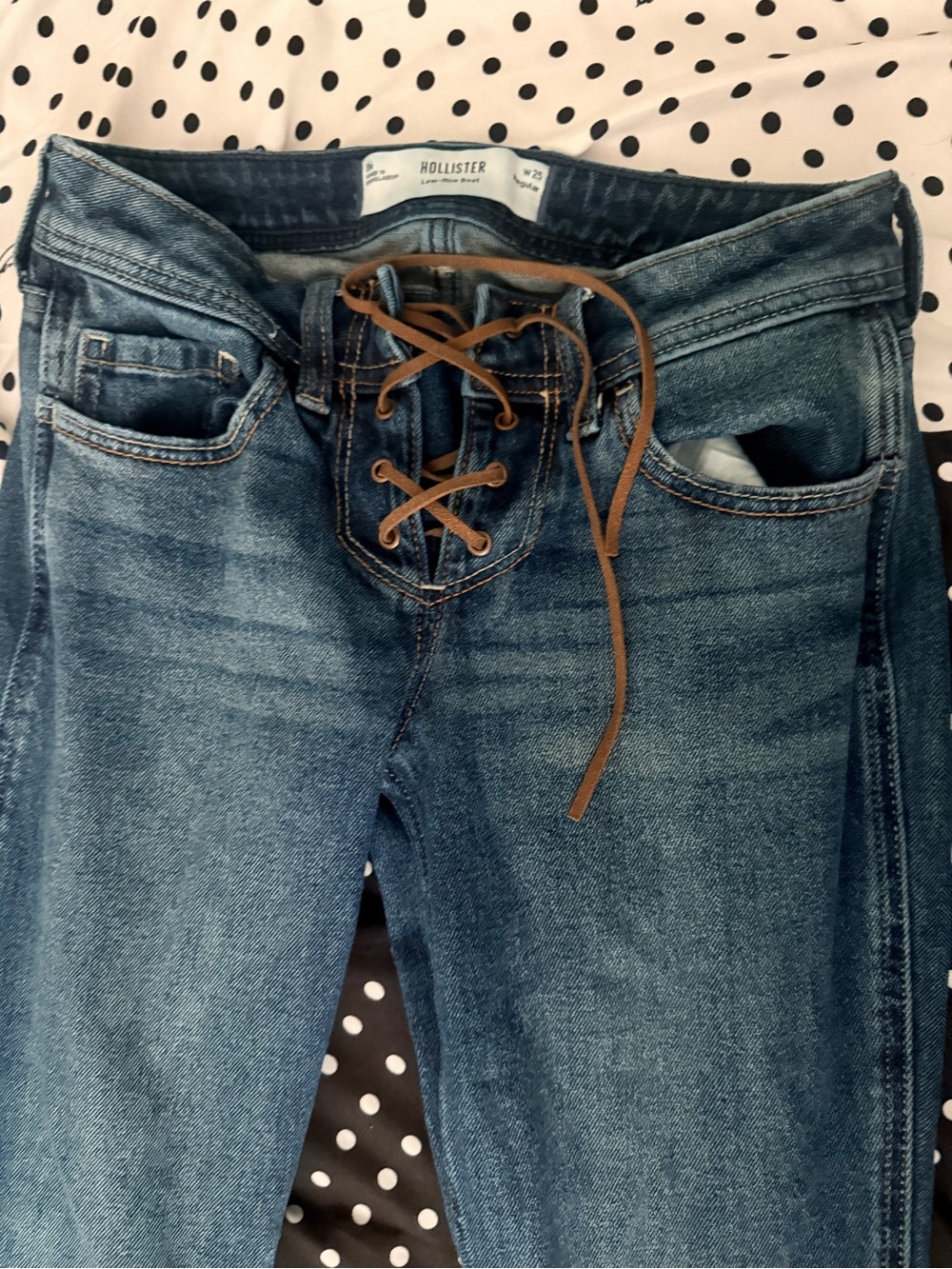 Hollister Women's Dark Blue Lace-Up Skinny Jeans